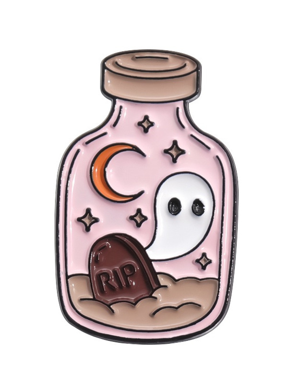 Cute Ghost in a Bottle Enamel Pin – Pink Spooky Graveyard Lapel Pin